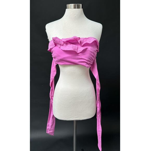 NEW Anthropologie Pink Ruffle Wrap and Tie Crop Tube Top (S) - Picture 8 of 12